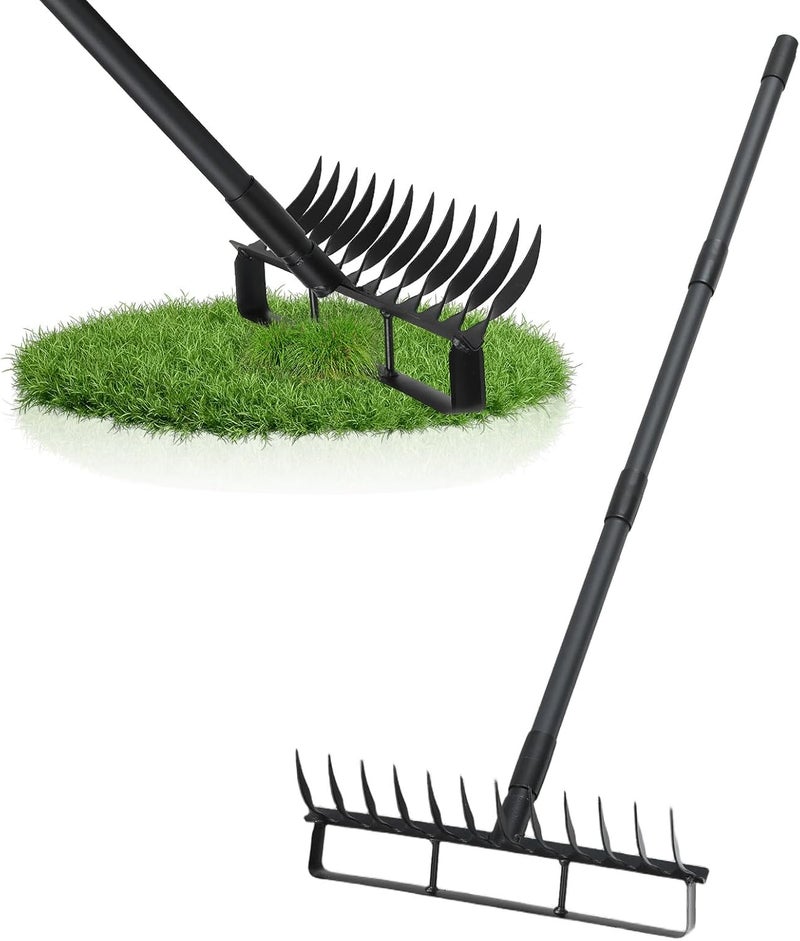 Pragmatist 76.8" Garden Hoe and 12 Tines Rake 2-in-1 Garden Tool for Weeding, Garden Cultivator with Adjustable Long Handle Heavy Duty Weed Puller Stirrup Hoe for Ditching, Seeding, Loosening Soil - Image 1